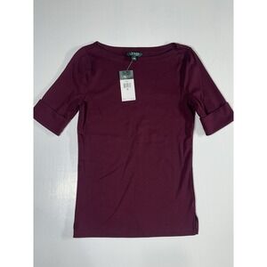 Lauren Ralph Lauren Stretch Cotton Boatneck Elbow-Length Sleeve T-Shirt